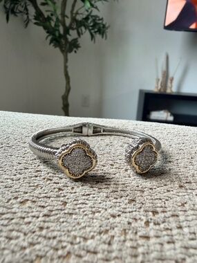 Two Toned Clover Gold Plated Cuff Bracelet